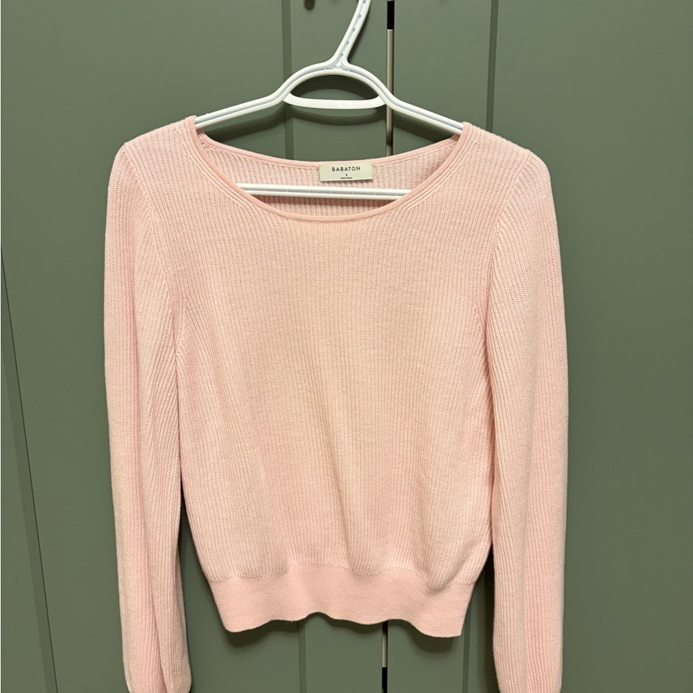 Babaton Pink Ribbed Knit Sweater
